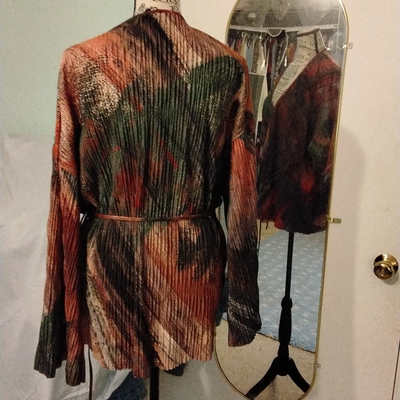 Women's Zara NWOT pleated green/orange/gold wrap top Sz Small - Picture 4 of 6